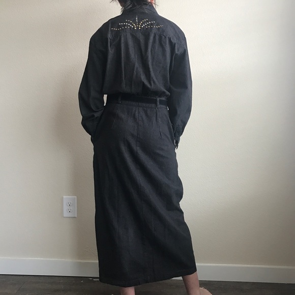 Vtg 80s Dress Denim Jeans Dark Grey - Picture 4 of 8